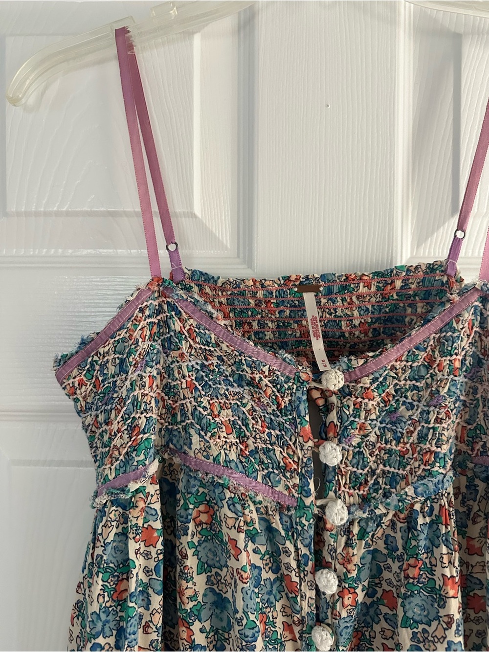 Free People Teal and Pink Floral Midi Dress with Button Front - Picture 5 of 13
